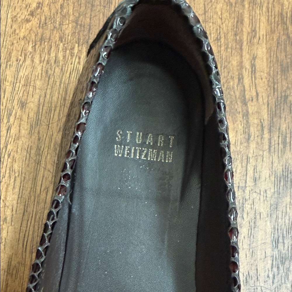 Stuart Weitzman Brown Snake-Embossed Loafers with Gold Buckle - Picture 7 of 10